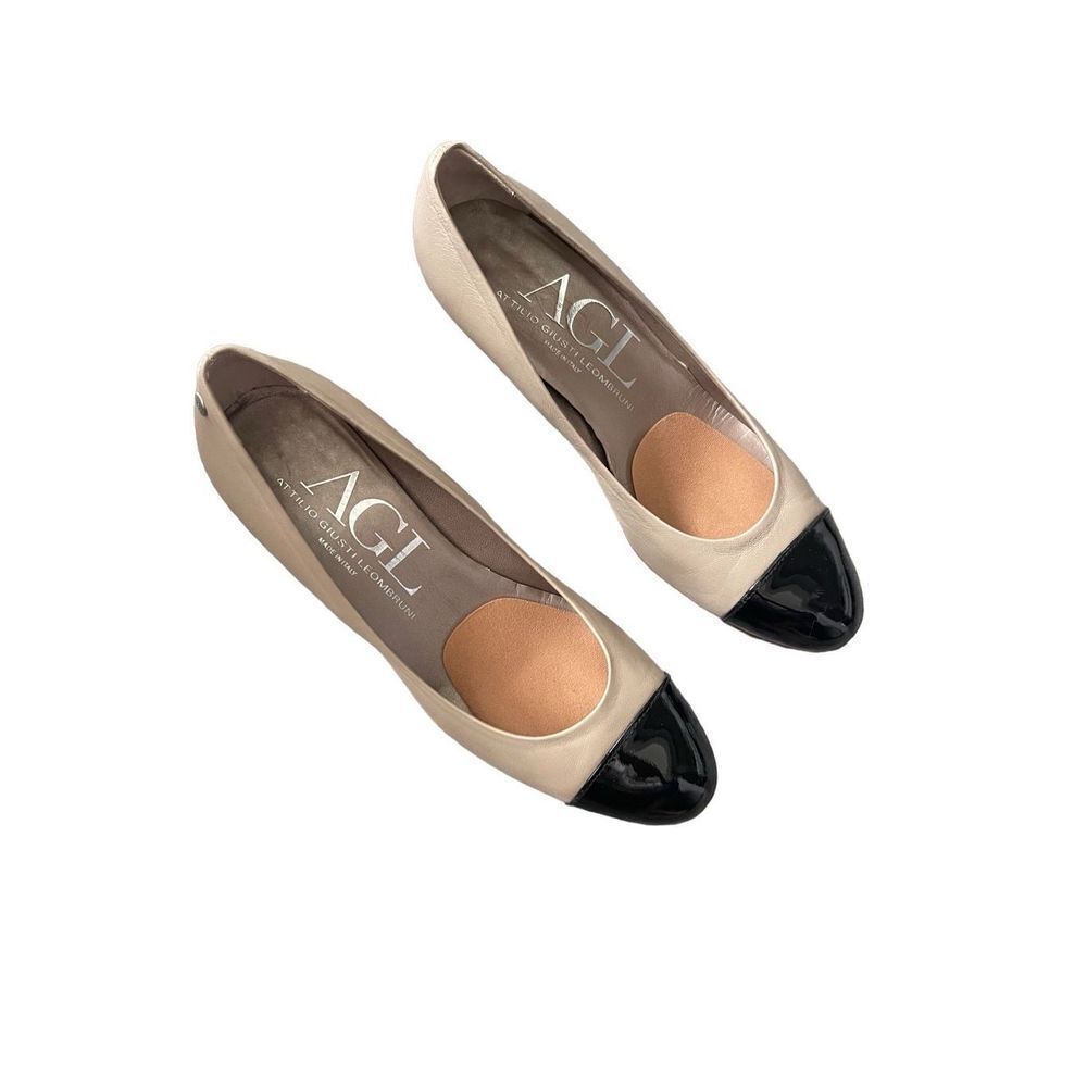 AGL Attilio Giusti Leombruni Womens Cream Leather Cap Toe Pump Heels Size 38.5
